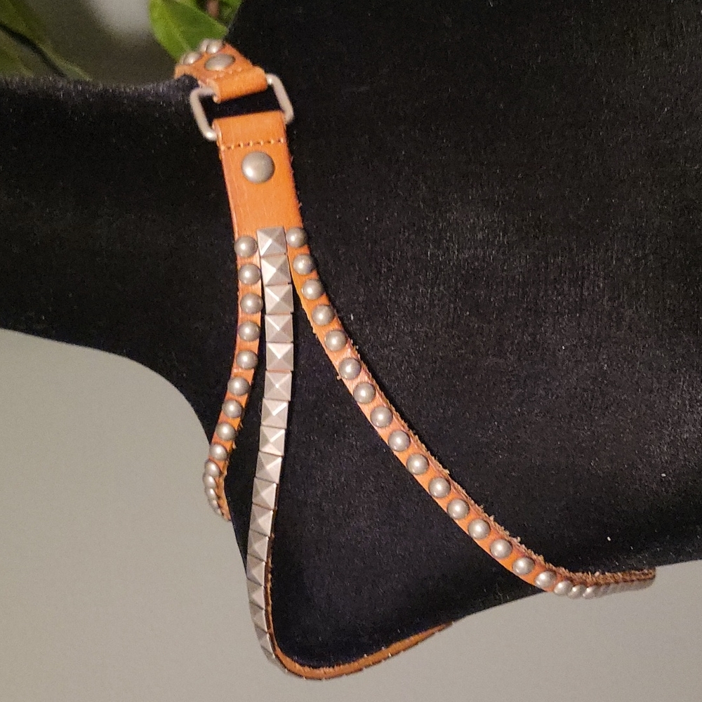 3 strand brown leather studded belt